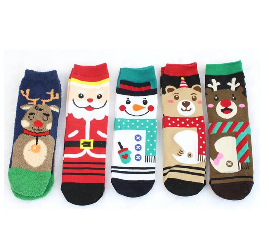 

Boy and Girl Children Sock Cotton Christmas socks 1 pair Children Striped Terry Snowflake Elk Santa Claus Christmas Bear