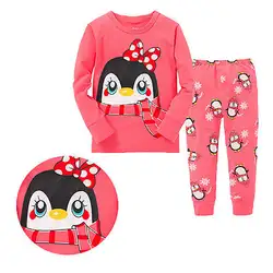 2016 лидер продаж комплект для маленьких девочек милая пижама с изображением пингвина из мультфильма спортивный костюм пижама одежда для сна