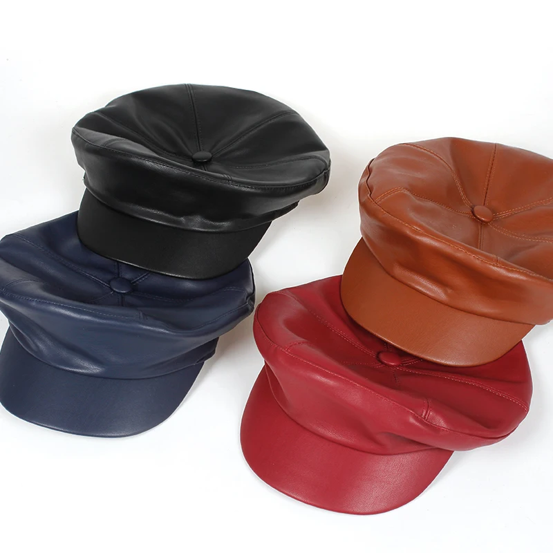 

Fashion Pu leather High Quality Newsboy Caps for Women Spring Autumn Winter Hats Felt Cap Winter Ladies Black Hat Beret Caps
