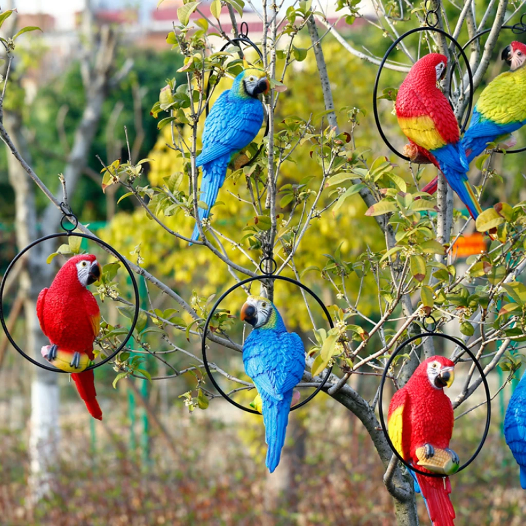 Simulation Parrot Bird Sculpture Wall Hanging Resin Craft Handmade Animal Model Statue Home Garden Yard Lawn Decor Tree Ornament