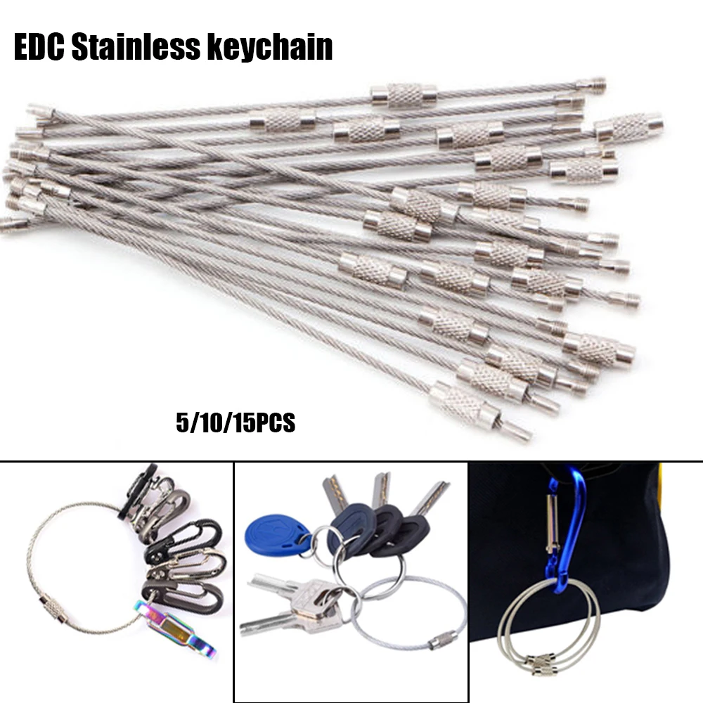 4 PCS STAINLESS STEEL SCREW LOCKING WIRE KEYCHAIN CABLE LLAVERO MOSQUETON