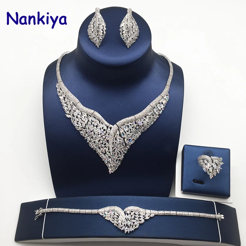 

Nankiya Design Sparklings Jewelry Sets Fashion Bridal Jewelry AAA Cubic Zinconia Copper 4pcs Set for Women NC726