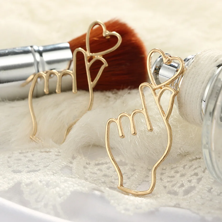 Современный Золотой/Серебряный палец сердце серьги гвоздики для женщин аксессуары корейская мода ювелирные изделия