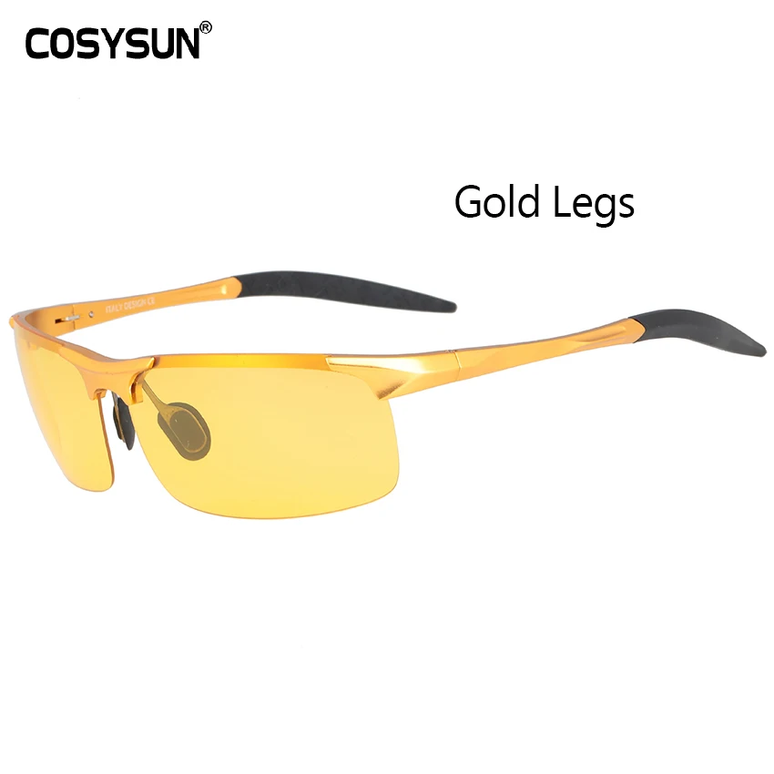 Gold Legs Мужские очки ночного видения из алюминиевого сплава, безопасные очки для вождения, женские поляризованные солнцезащитные очки, мужские автомобильные очки для водителей, ночные солнцезащитные очки - Цвет оправы: Gold Legs