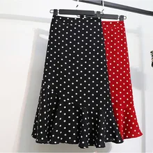 Plus Size 4XL Womens New Summer Chiffon Skirts Ladies Korean Style Solid Black Red Dot Skirts Elegant Chiffon Skirts A320