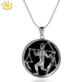 

Hutang Libra Zodiac Pendant Natural Black Jade 23mm Solid 925 Sterling Silver Necklace Women's Men's Fine Jewelry Birthday