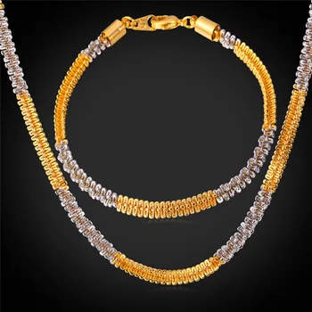 

Bracelet And Necklace Set Two-Tone Chains Trendy & Gold Color Fancy Italy Jewelry Gift For Men NH1552