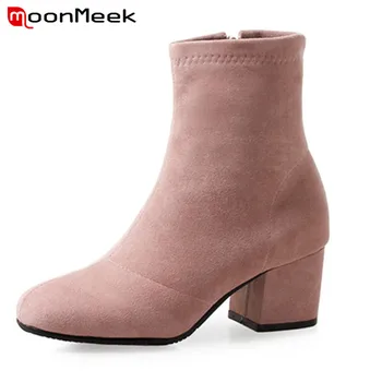 

MoonMeek new arrive 2020 popular autumn winter ankle boots elegant flock woman boots fashion big size 33-43 ladies boots