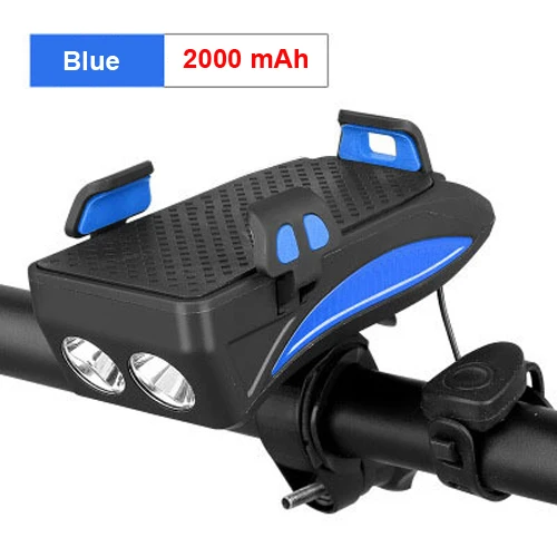 Велосипедный светильник NEWBOLER, 4 в 1, внешний аккумулятор, 4000 мА/ч, вспышка, светильник для велосипеда, сигнальный звонок, держатель для телефона, Аксессуары для велосипеда, велосипедный передний светильник - Цвет: Set 1 Blue 2000mAh