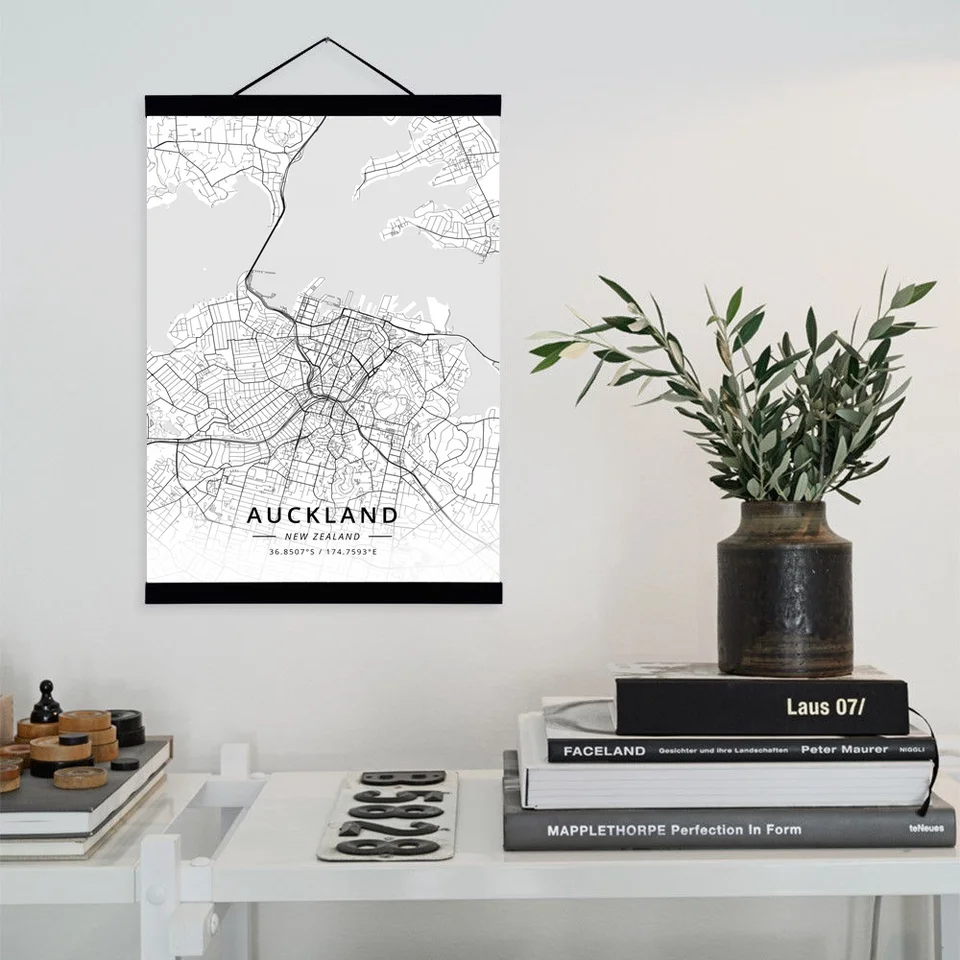 Auckland New Zealand City Map Wooden Framed Canvas Painting Home City Map Wooden Framed Canvas Painting