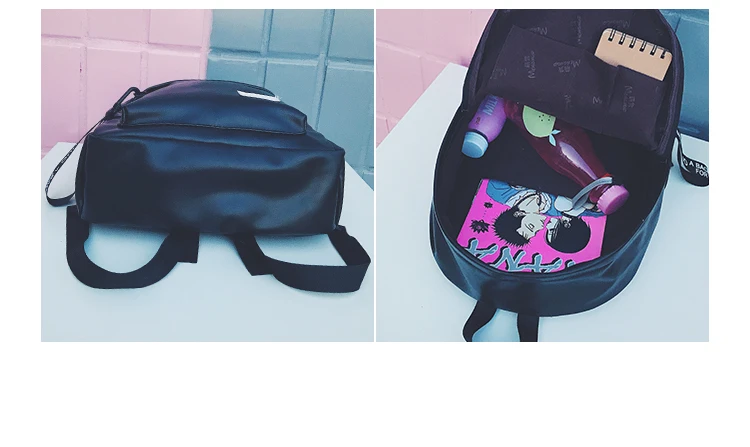 Menghuo Preppy Style School Backpack 2 Different Sizes Lovers Backpack Unisex PU Leather Backpack Travel Bags Teenagers Mochila (93)