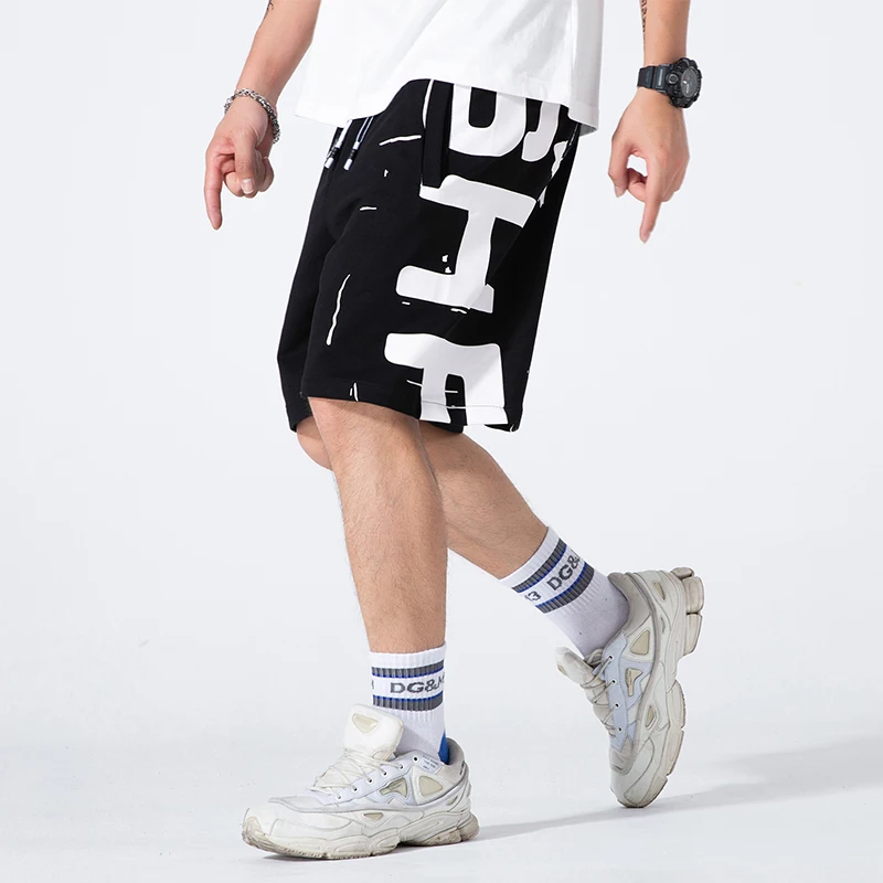 Уличная одежда шорты мужские Harajuku повседневные короткие брюки хип хоп эластичная талия Летние черные белые с принтом короткие брюки для мужчин