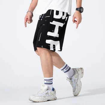 

Street Wear Shorts Men's Harajuku Casual Short Pants Hip Hop Elastic Waist Summer Black White Print Short Trousers For Man