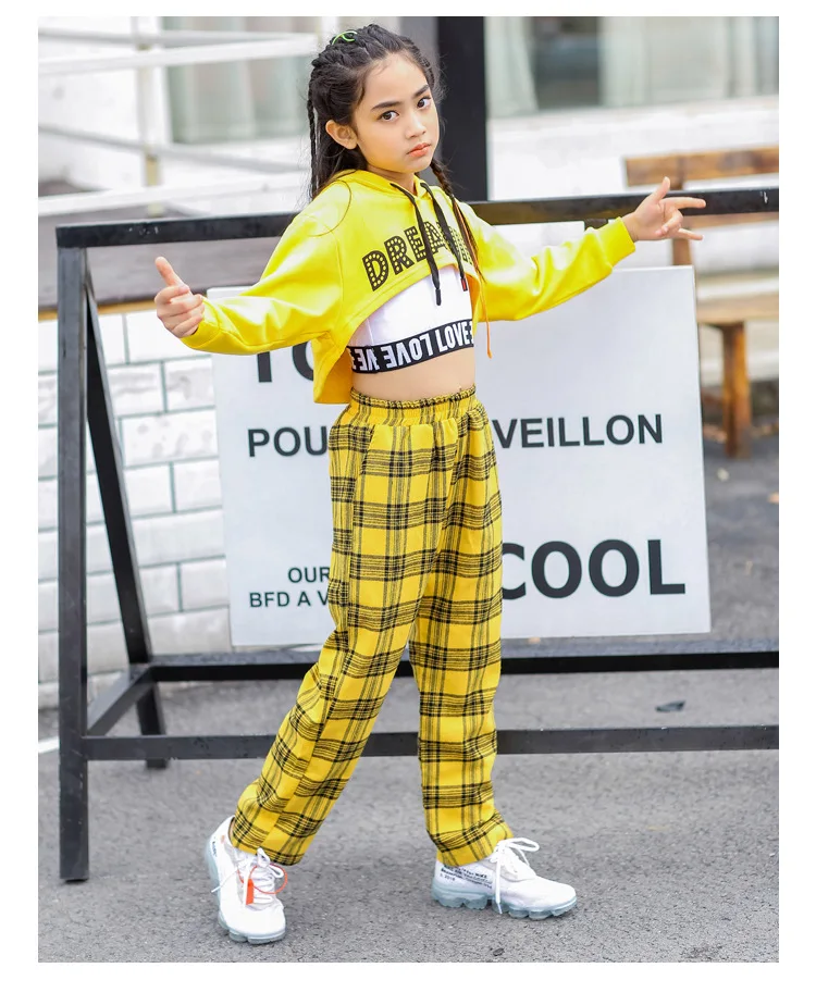 Menino e Menina Primavera e Outono Preto e Branco Crianças com Capuz Dança Traje Conjunto Xadrez Novas Umbilical Hip Hop Rua 8 High Quality Mamãe e Bebê