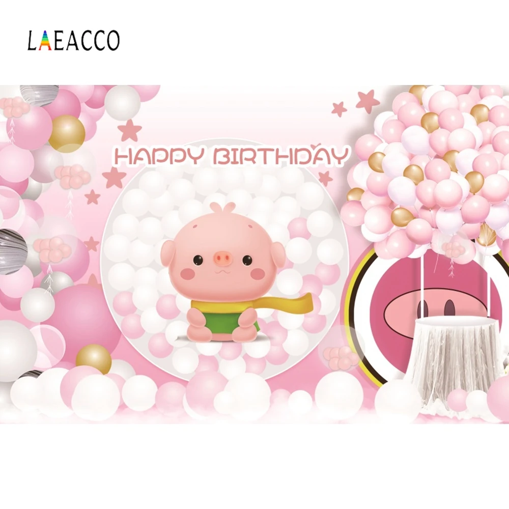 

Laeacco Cartoon Pink Pig Backdrop Girls Birthday Party Photography Background Customized Photographic Backdrops For Photo Studio