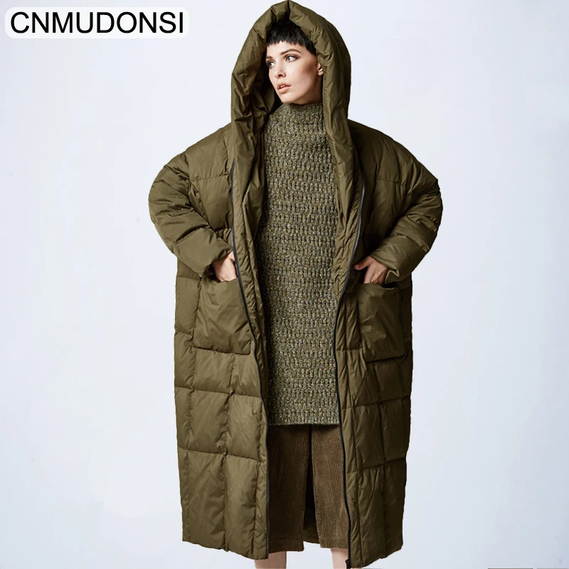 Женская теплая куртка, зимние толстовки с капюшоном, плащ дизайнеров, большие размеры, женская пуховая накидка, Женская Длинная зеленая утка, Женское пальто и куртка