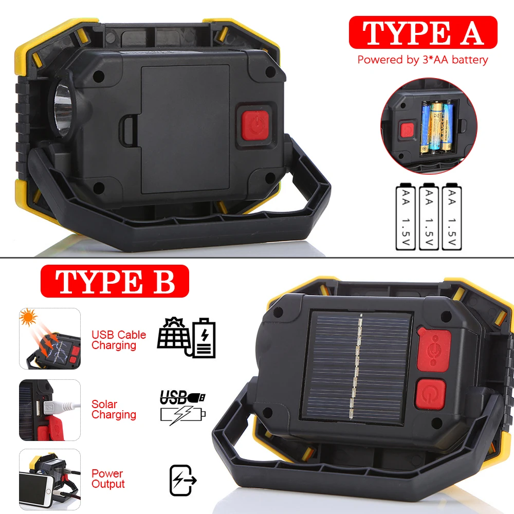 Портативный светильник для ремонта автомобиля, работающий на солнечной батарее, светильник для палатки, фонарь с зарядкой от USB, поисковый светильник для охоты, кемпинга