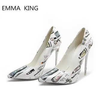 

New Printed Pumps Patent Leather Party Pointed Toe Stiletto High Heels Fashion Ladies Single Shoes Elegant Slip On Shallow Pumps