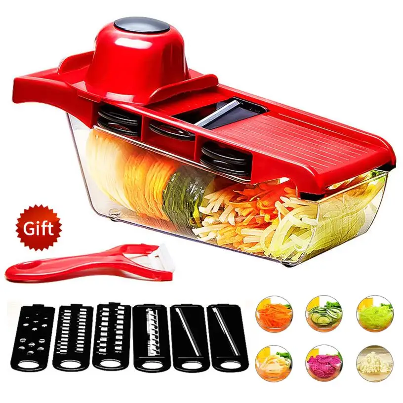 9 pcs /Set Kitchen Cutter Fruit Vegetable Slicer Potato Carrot Grater Garlic Chopper Mandoline Cutter with Noodle Drain Basket