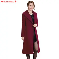 2018 новые модные зимние узкие Для женщин Двусторонняя шерстяная и смешанная пальто сплошной цвет лацкан длинный кардиган Для женщин куртка