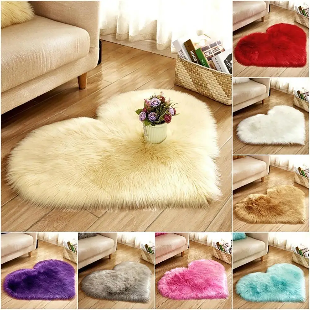

1Pc Fluffy Love Heart Shape Plush Rug Anti-Slip Carpet Door Mat Home Bedside Decor