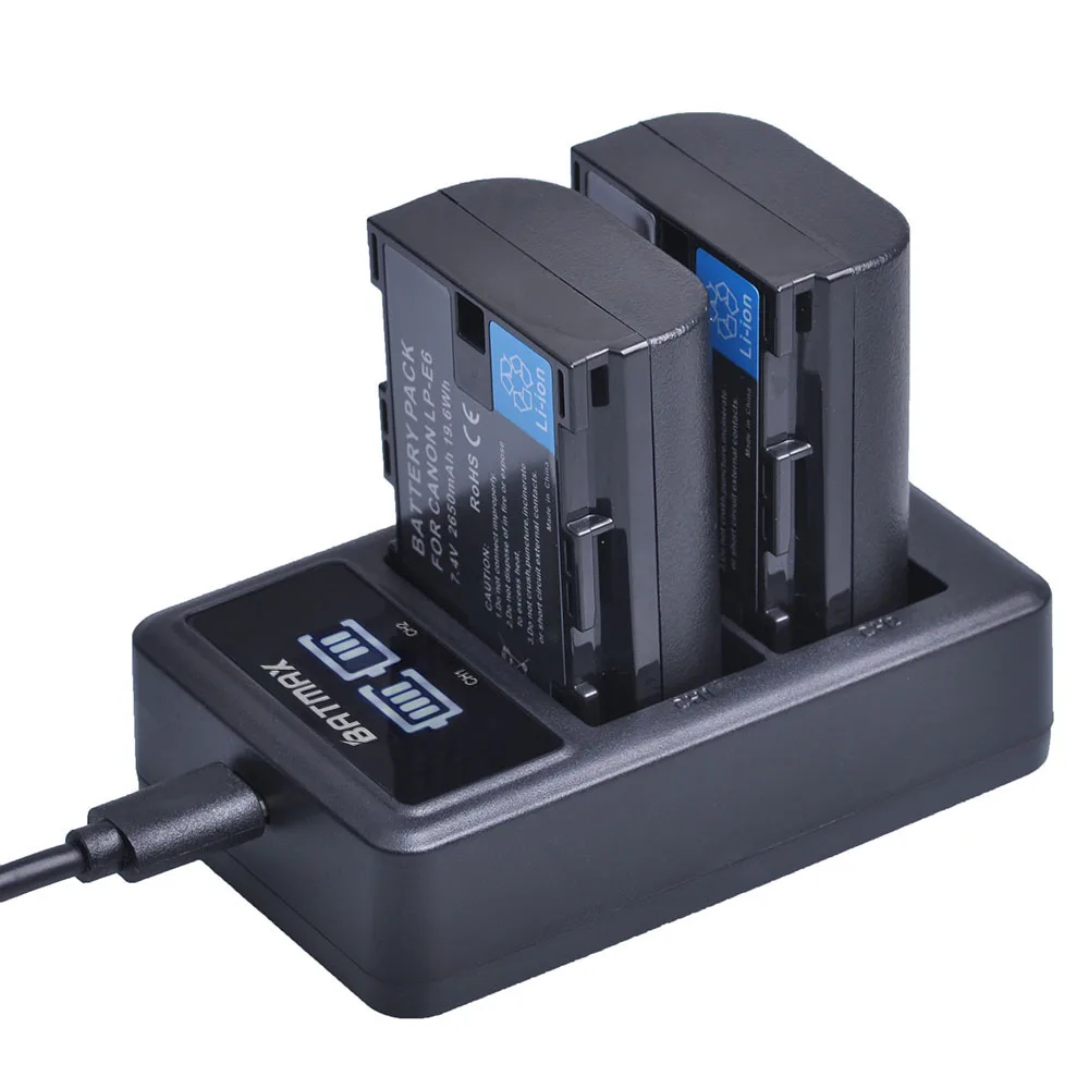 2x LP E6 LPE6 LP-E6 E6N Battery 2650mAh + LED Dual Charger For Canon EOS 5DS R 5D Mark II 5D Mark III 6D 7D 80D EOS 5DS R Camera