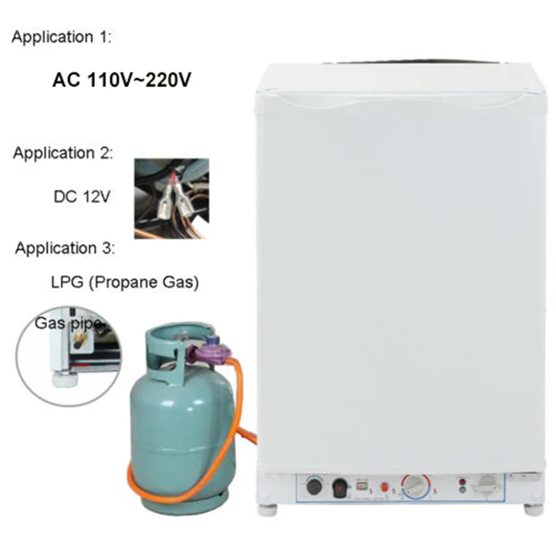 Smad DC 12V AC 110V-220V LP Gas Mini Portable Refrigerator Dorm Low Noise 95L Propane Absorption Fridge Freezer for Hotel Home