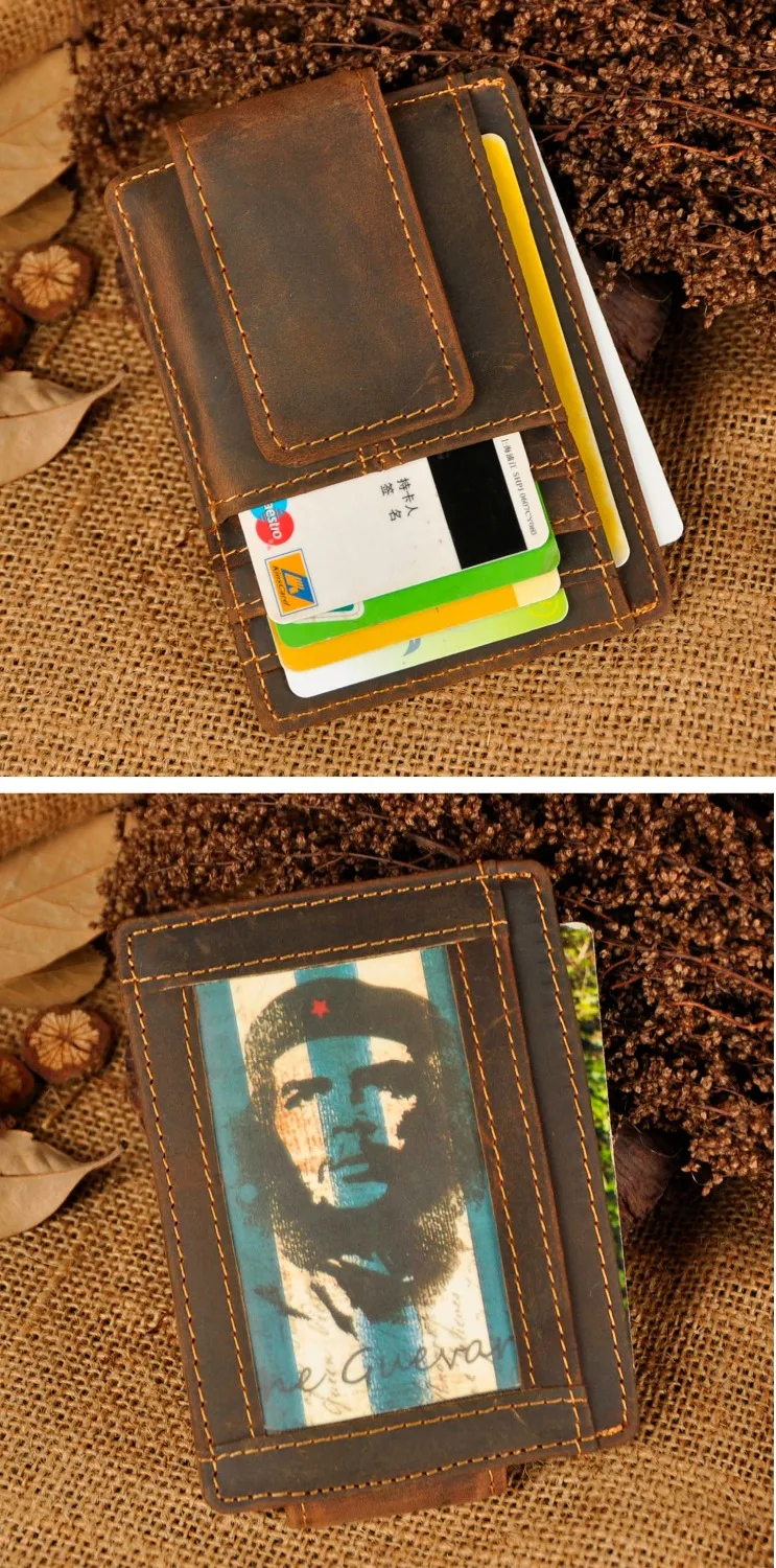 Credit Card Holder Male Original Leather Designer Fashion Slim Wallet Front Pocket Magnetic Money Clip Mini Credit Card Case Purse For Men 1015