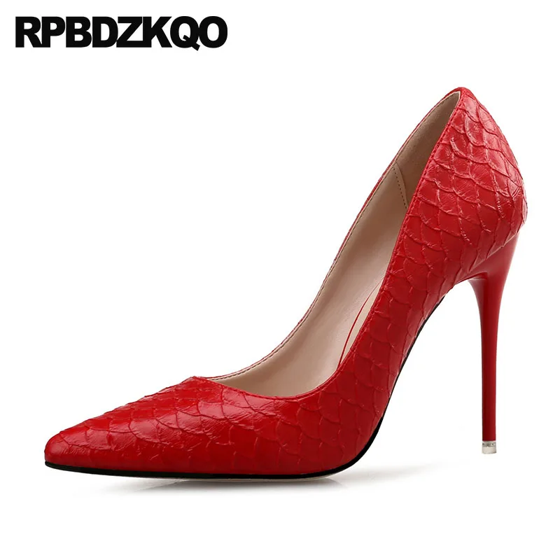 Women Pumps Ultra Snake Snakeskin Pointed Toe Extreme Office Super Stiletto Size 33 8cm Thin Cheap Red High Heels Shoes Gray | Обувь
