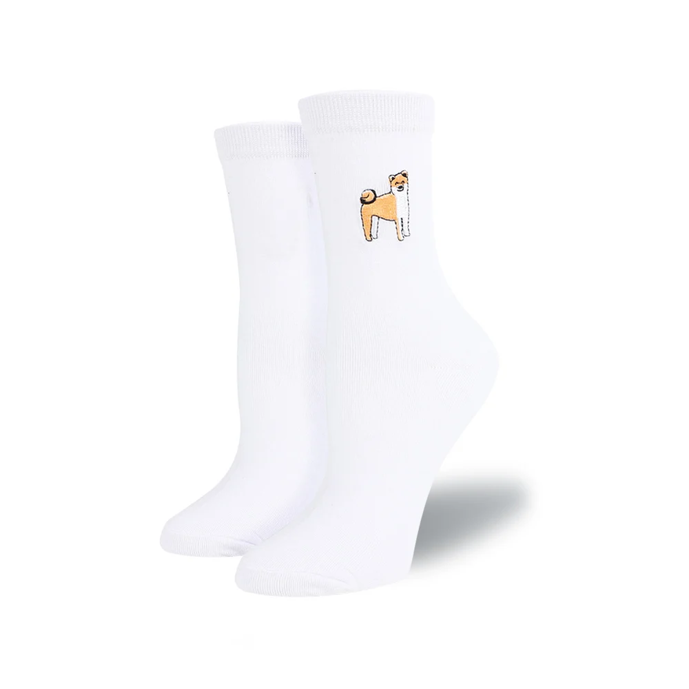 Новые женские носки, хлопковые белые носки с вышивкой милой собачки, милые носки с 3D изображением животных, новые носки с Мопсом далматинского хаски, Femme Soks Le06232 - Цвет: 1