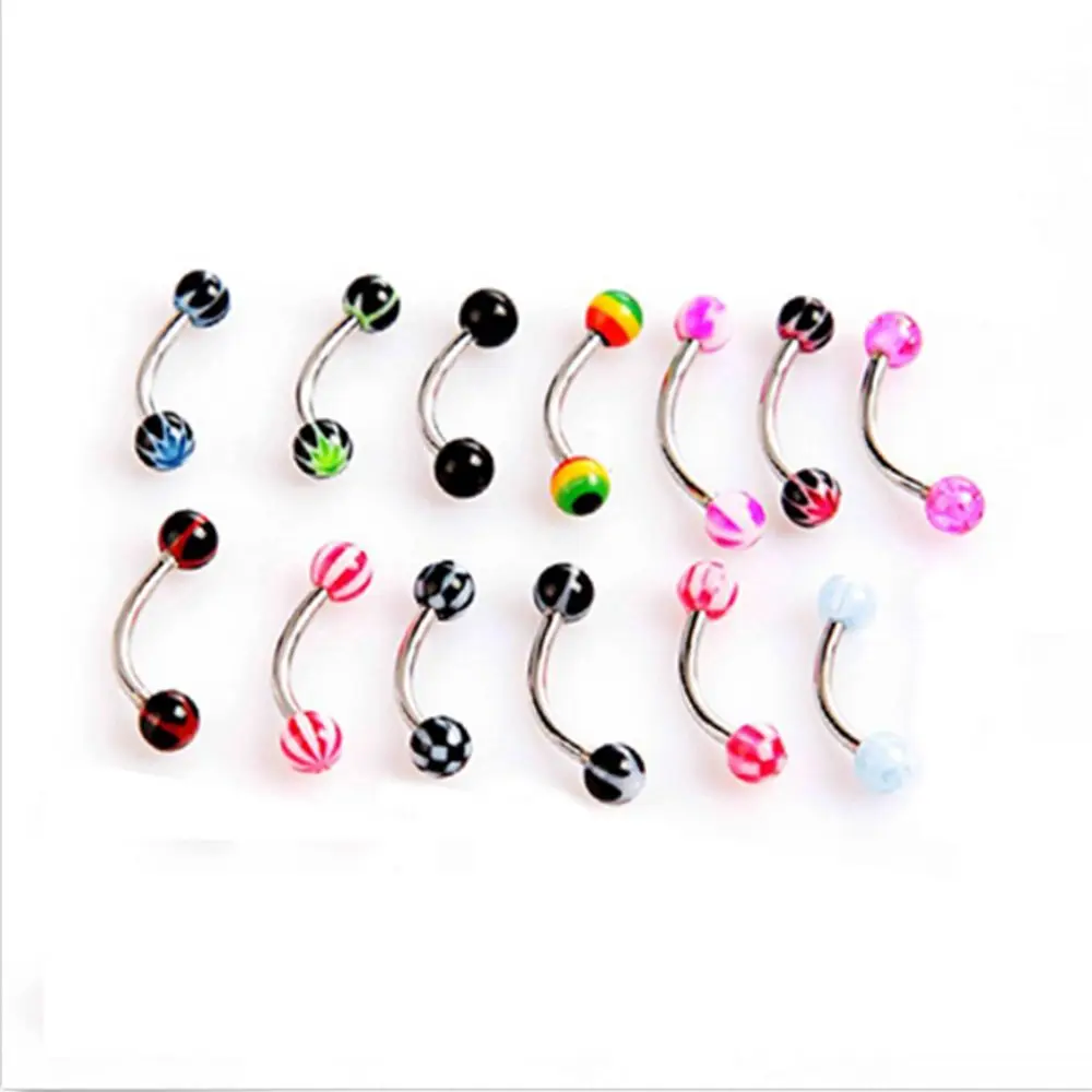 20pcs Colorful Stripe Stainless Steel Ball Barbell Curved Navel Belly