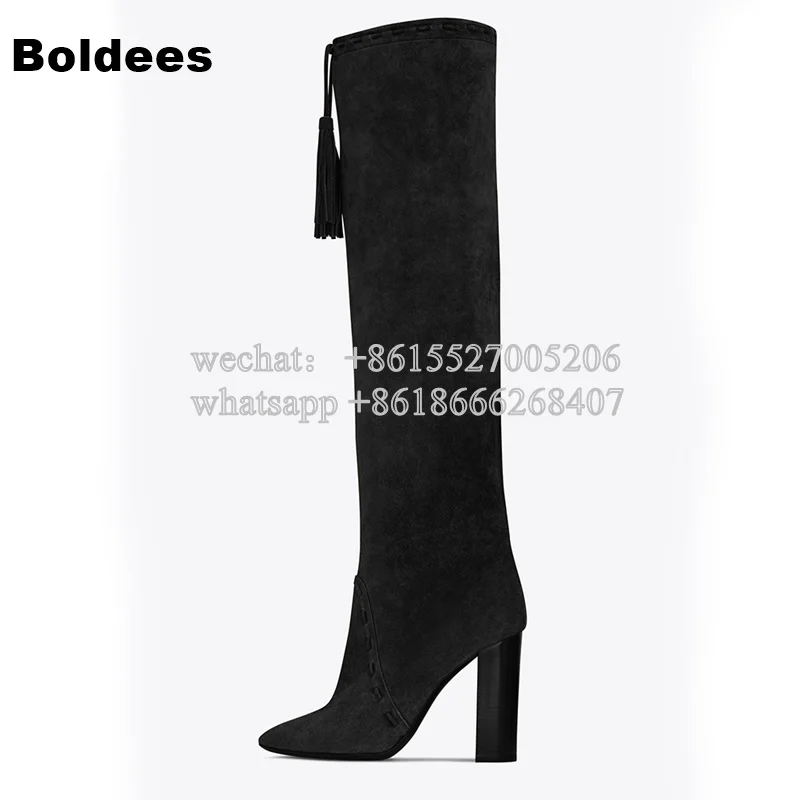 Designer Fall Winter Women Brown Black Block Heeled Gladiator Fringe Tassel Boots Woman Knee High Long Boot цена Designer Fall Winter Women Brown Black Block Heeled Gladiator Fringe Tassel Boots Woman Knee High Long Boot цены онлайн