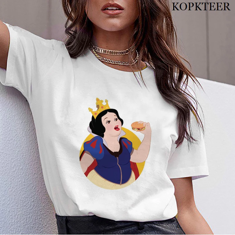 

Women 2019 Summer Harajuku T Shirt Camiseta Mujer Graphic Tees Snow White Eat Hamburger Kawaii Tops Streetwear Tee Shirt Femme