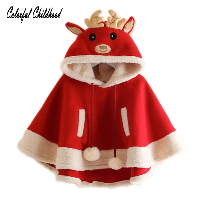 Christmas kids Coat girls winter Outerwear Cute Xmas Elk hooded Cloak