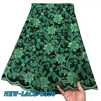 

African Lace Fabric High Quality 2019 Nigerian French Lace Sequins Embroidered Tulle Lace Fabric For Wedding Dress LK001