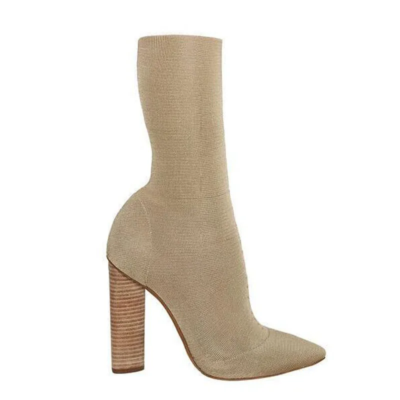 

Choudory Stretch Fabric Short Boots Women Chunky High Heels Pointed Toe Ladies Boots Short Ankle High Ladies Shoes Boots 2017