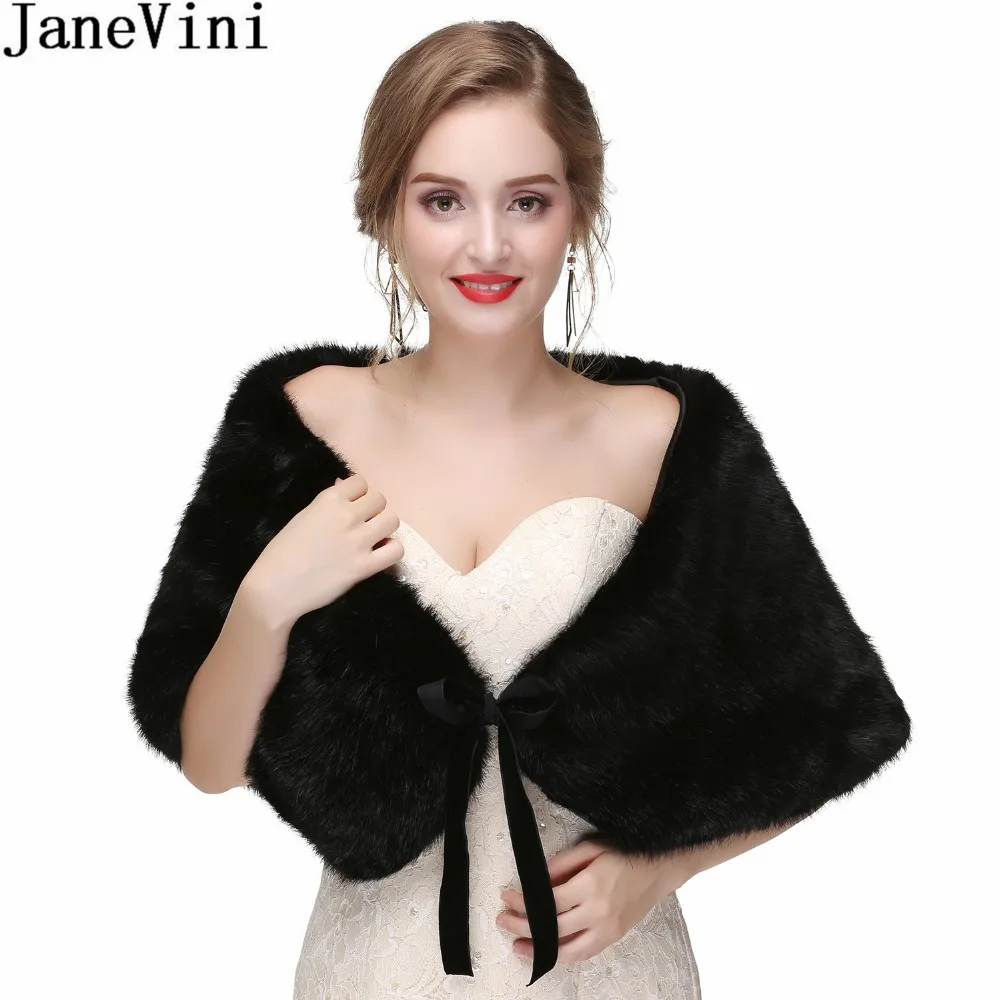 

JaneVini 2018 Faux Fur Cape Shawls Evening Dresses Black Shrug Short Shrugs for Women Bridal Wrap Bolero Wedding Faux Fur Coat