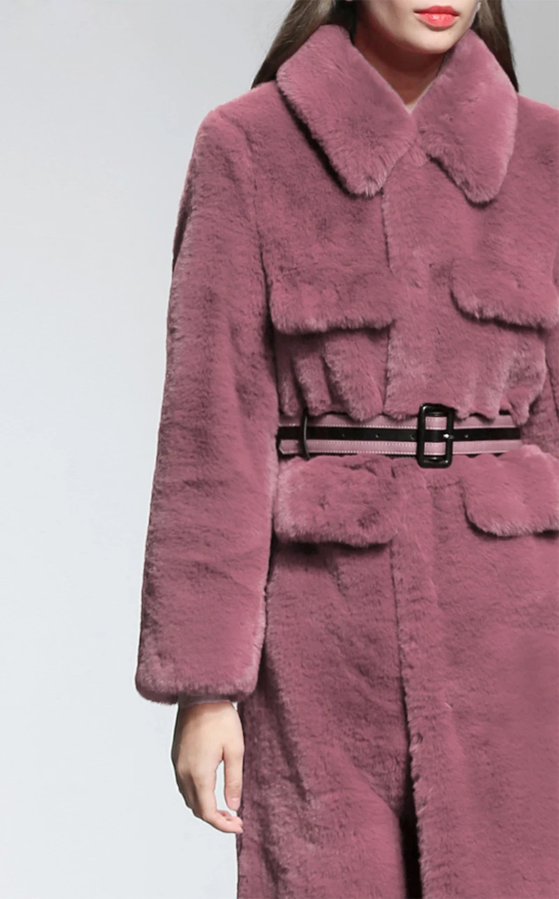 Manteau 2018 Haut Femmes Longue Confortable C Taille Fourrure Tranchée De Gamme Automne Luxueux Très Outwear Hiver Nouvelle Imité Luxe Ceinture Mince w80OPkn