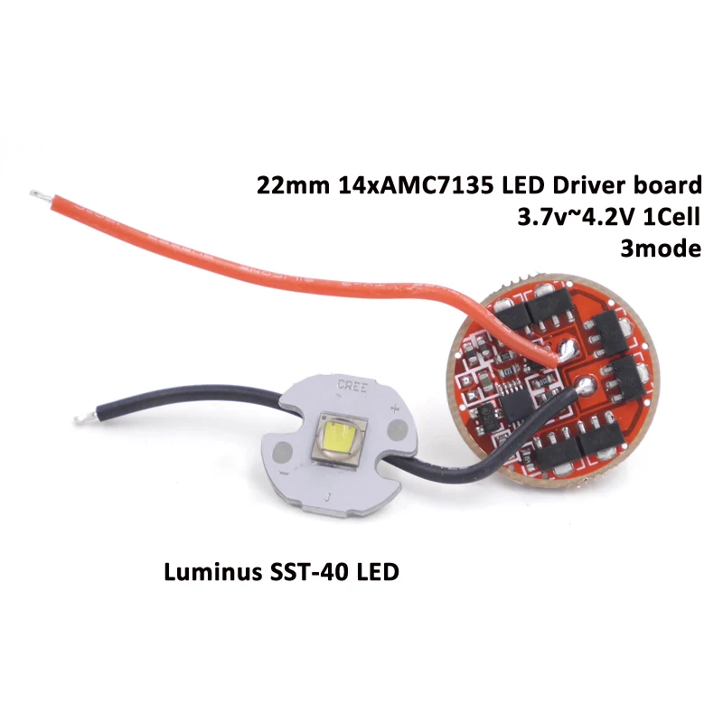 

14xAMC7135 Flashlight Driver 3mode 22mm 3.7V~4.2V Circuit Board +Luminus SST-40 LED Emitter chip mounted on 20mm/16mm base