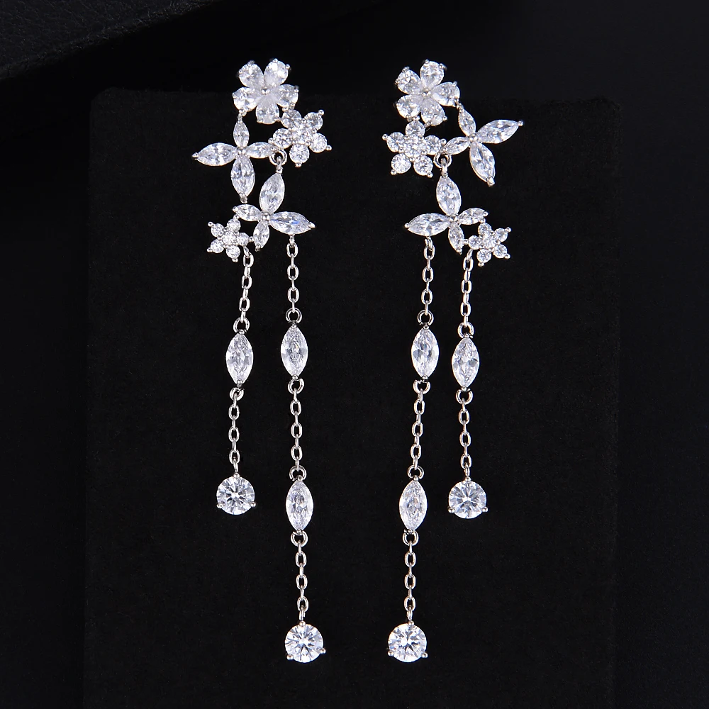 

missvikki Attractive Silver Exclusive Long Chains Pendant Earrings Sterling Silver New Design Fashion Jewelry Cubic Zirconia