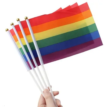 

500Pcs 14*21Cm A plastic Stick Rainbow Hand flag/ Car Flags/American flag Lesbian Gay Pride Cheerleading Competition Products