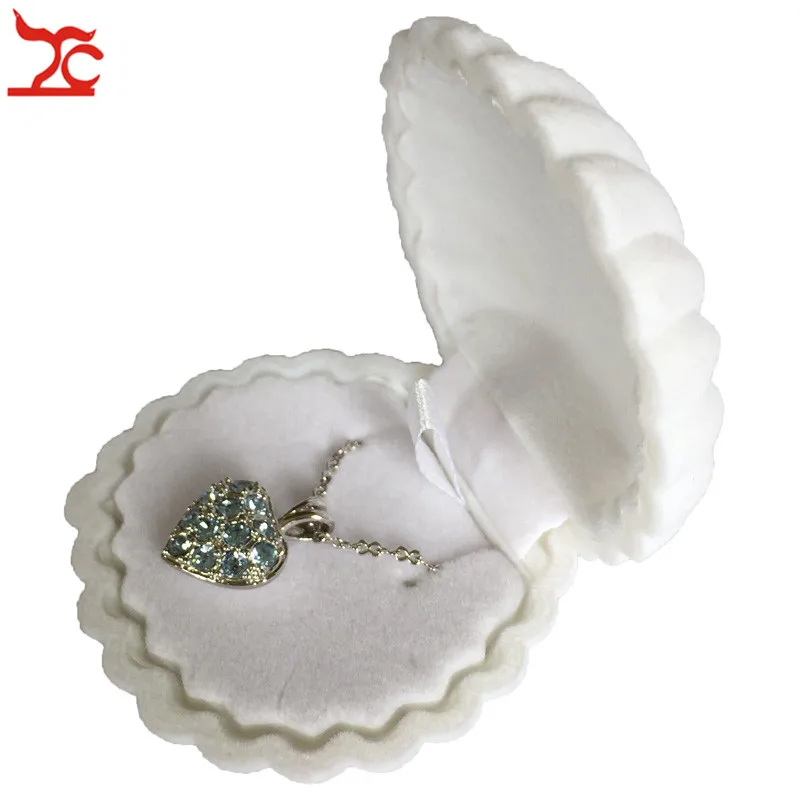 10 шт., милый бархатный чехол для сережек в форме ракушки, для помолвки, свадебной вечеринки, ожерелье, подвеска, ювелирный дисплей, Подарочная коробка для хранения - Цвет: White