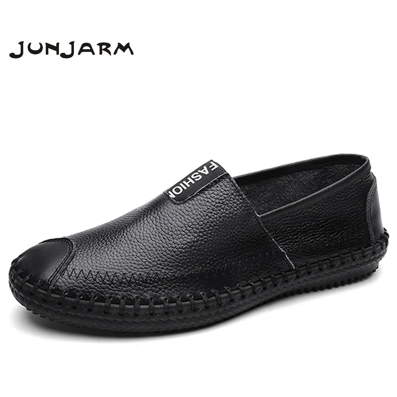 

JUNJARM New Split Leather Men Casual Shoes Fashion High Quality Driving Moccasins Slip On Loafers Men Flat Shoes Size 38-46