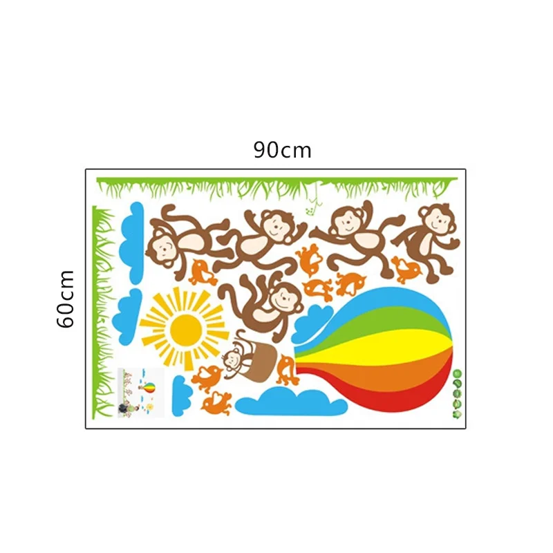 Мультфильм обезьяна горячий воздух воздушный шар с облаками стены Стикеры для детей детские комнаты декоративный настенный рисунок наклейки для украшения дома обои