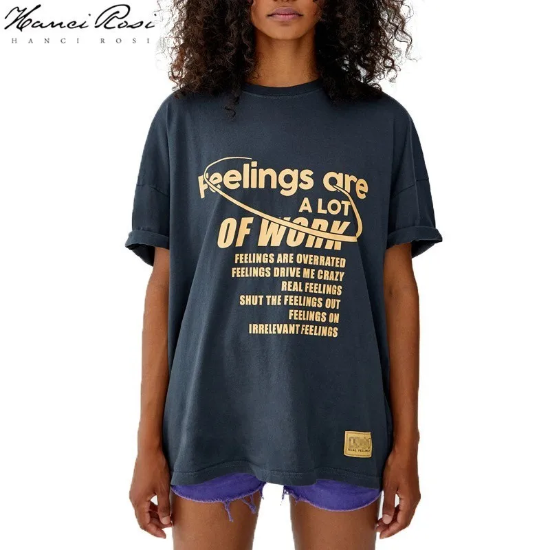 HANCI ROSI Camisetas Verano Mujer 2019 Vogue Футболка женская футболка Femme друзей Топы Повседневная