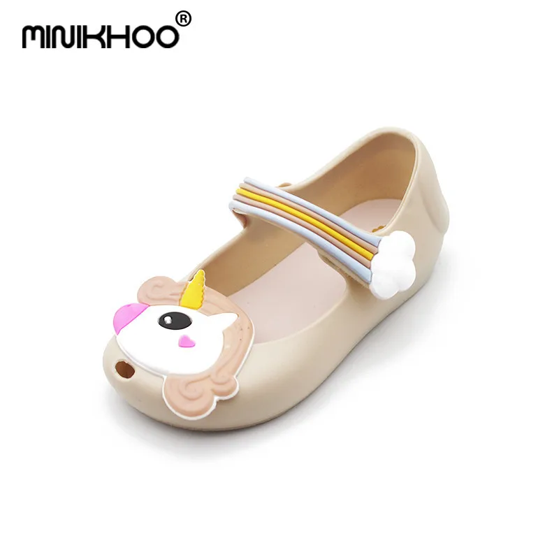 Mini Melissa/; прозрачные сандалии в виде единорога; обувь для девочек; зимняя прозрачная обувь; сандалии в стиле даргона с открытым носком для девочек; нескользящие детские сандалии для малышей - Цвет: Beige