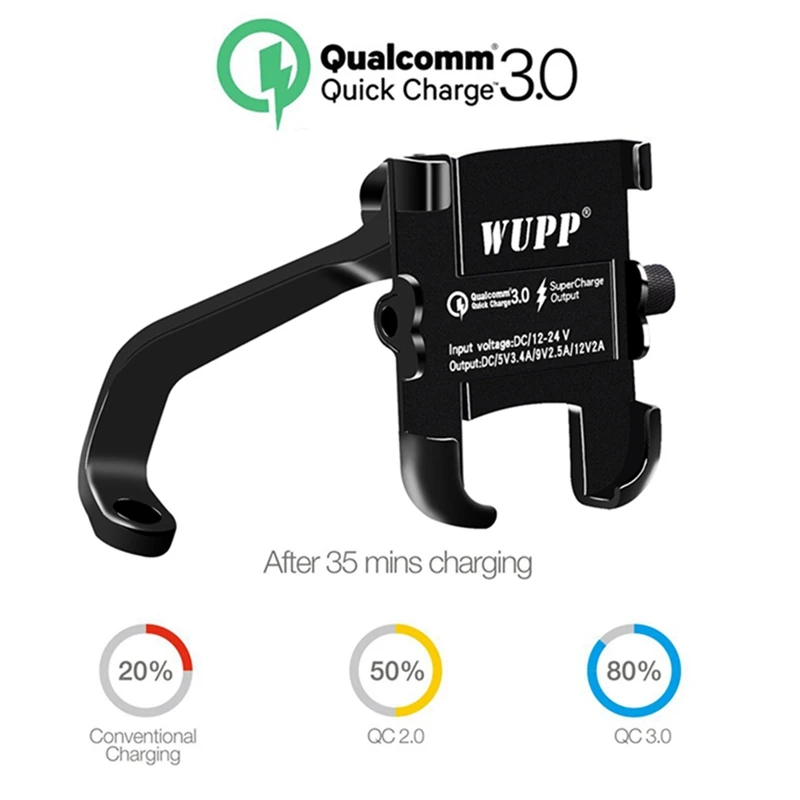 Алюминиевый держатель для телефона мотоцикла QC3.0 с быстрой зарядкой, 1 шт., кронштейн заднего вида для 4-6,2 дюймов, крепление для телефона, серый/черный
