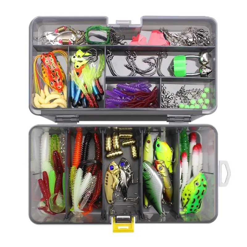 

160Pcs / Lot Fishing Lures Kit Mixed Hard Lures Soft Baits Crank Hooks Rolling Swivel Connector Fishing Accessories Set With B