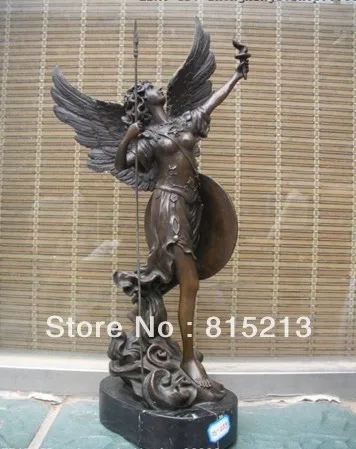 

bi00235 Signed Western Bright Angel Warrior Torch Art Bronze Marble Statue