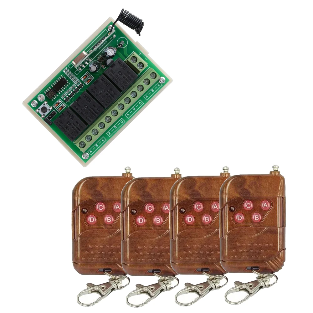 DC 12V 4CH Wireless Remote Control Relay Switch 4PCS Transceiver with Receiver Compatible with 2262 2260 1527